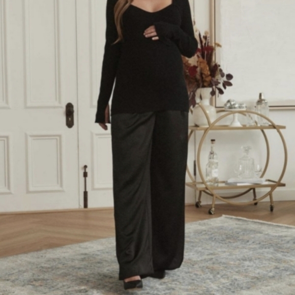 NWT Thyme Maternity Satin Pull On Wide Leg Pants Size XXS - Picture 1 of 5
